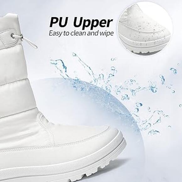 Hypocrute Womens SIze 9.5 White Nylon Mid Calf Faux Fur Lined Winter Snow Boots - Picture 3 of 7